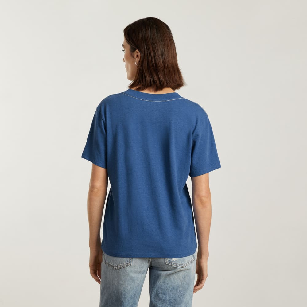 The Vintage V-Neck Hemp Tee in Deep Blue — detail view