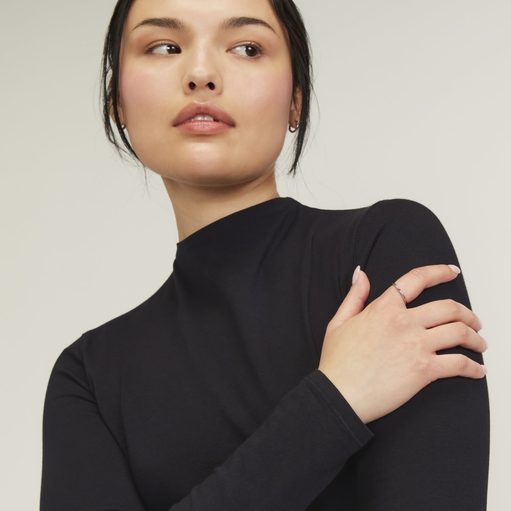 The Supima® Form Funnel Neck Tee in Black — detail view