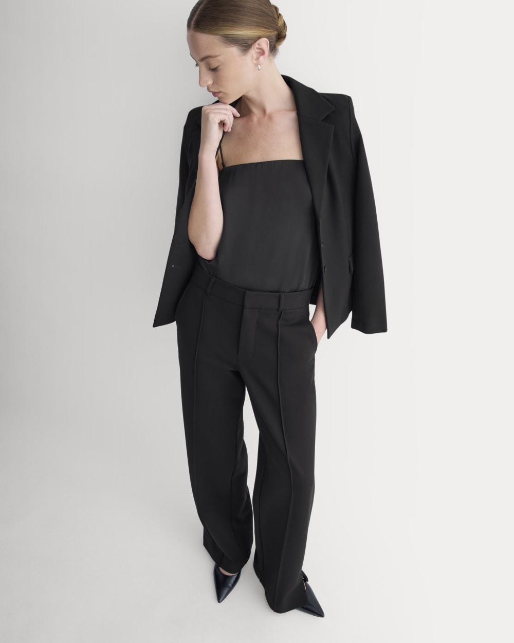 Ponte Wide-Leg Trouser in Black — detail view