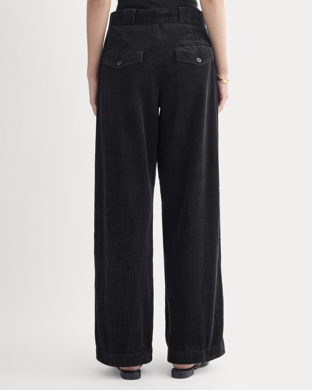Corduroy Wide-Leg Trouser in Black — detail view