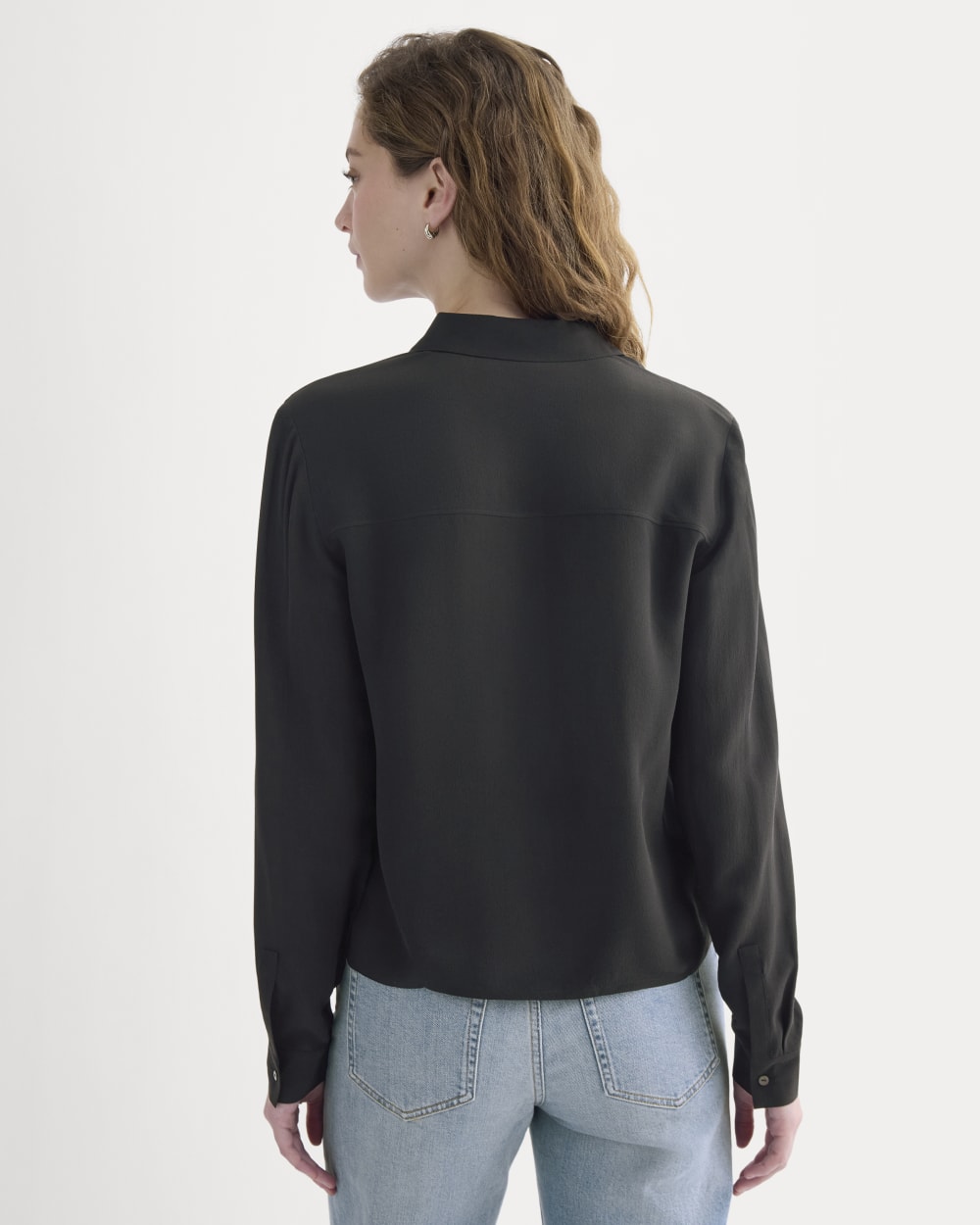 Shrunken Top in Washable Silk in Black — detail view