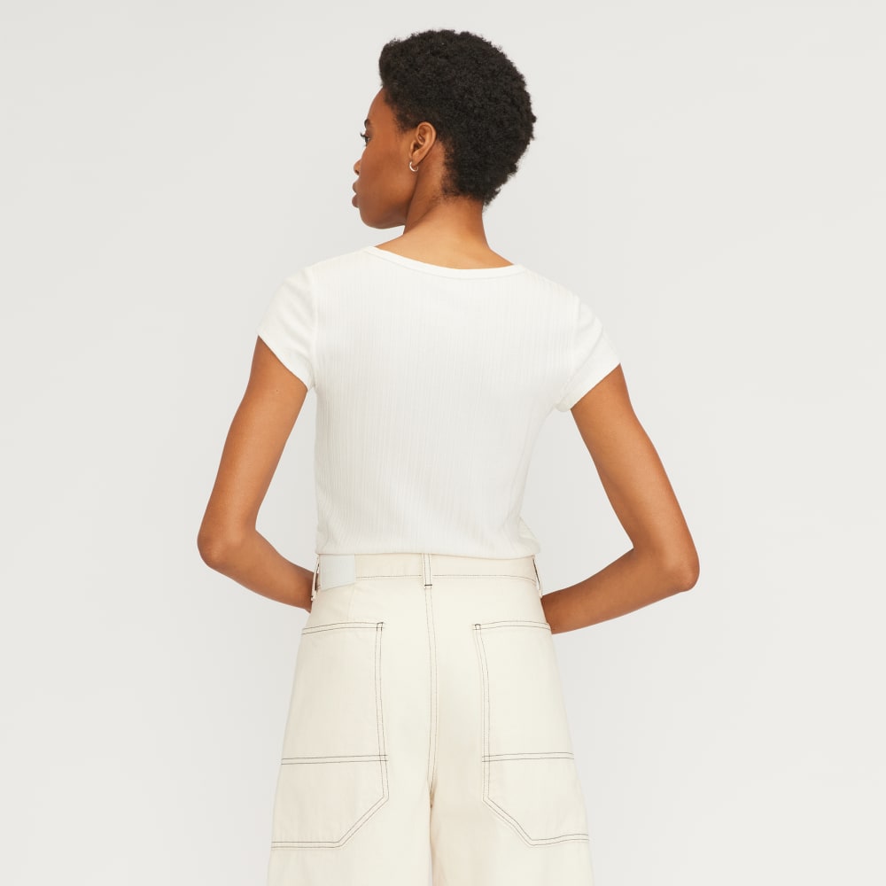 The Rib Soft Knit Scoop-Neck Tee in Bone — detail view