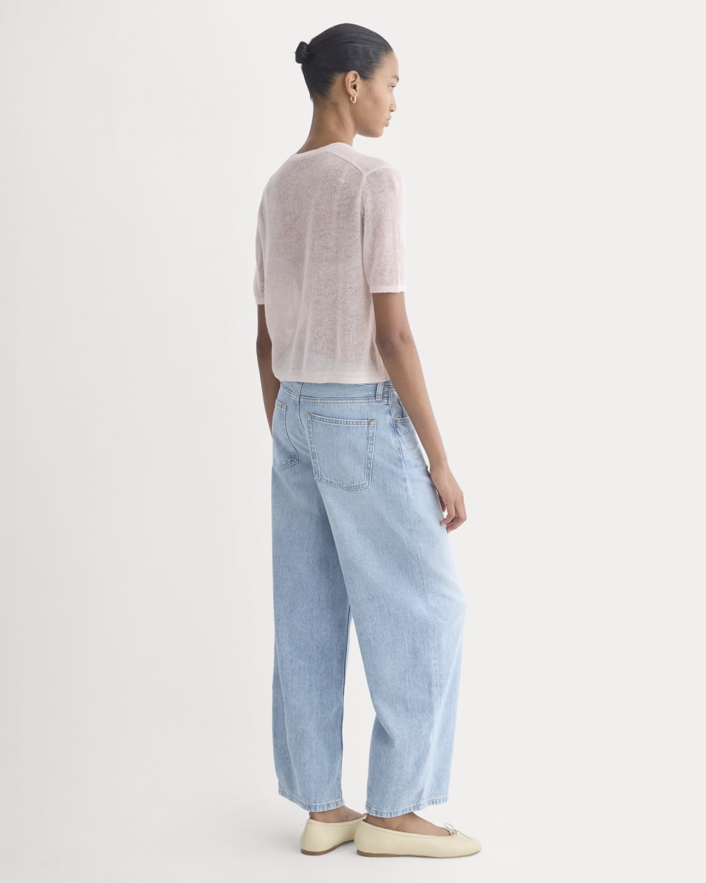 The Air Alpaca™ Short-Sleeve Cardigan in Soft Pink — detail view