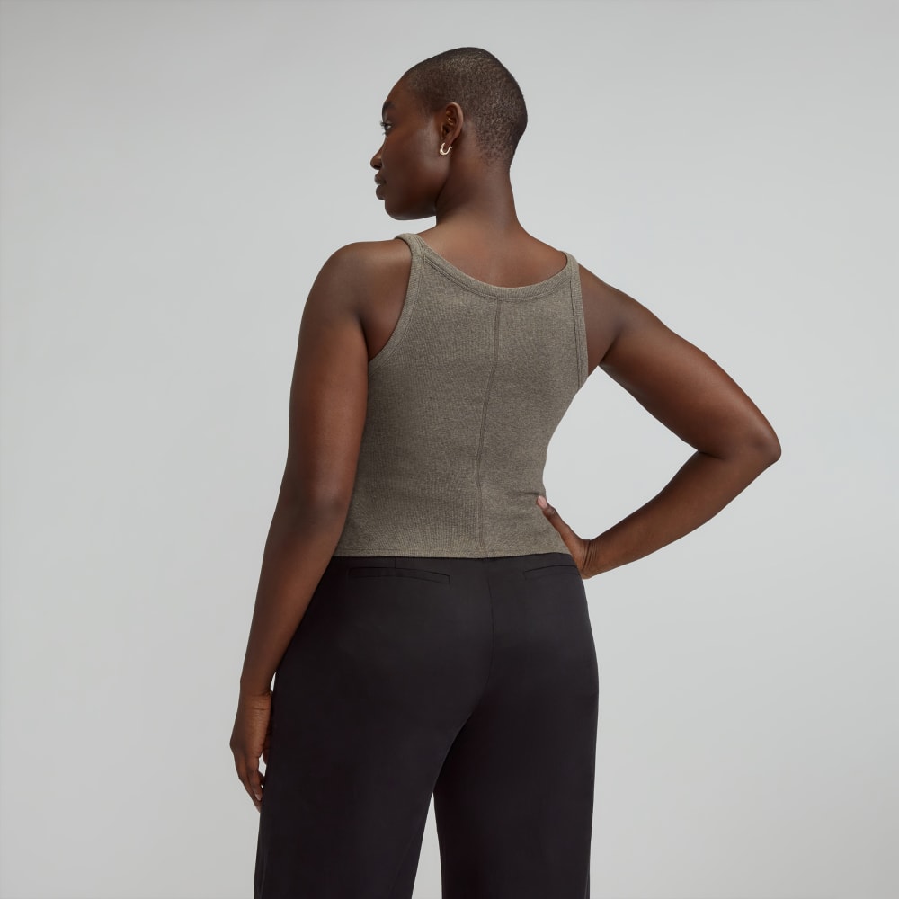 The Supima® Micro-Rib Cropped Tank in Heathered Fatigue — detail view
