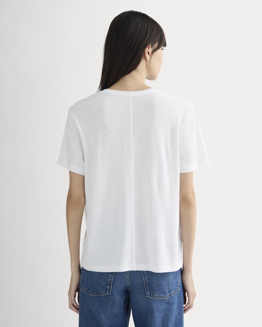 The Slouchy V-Neck Tee in Cotton Linen in White — detail view