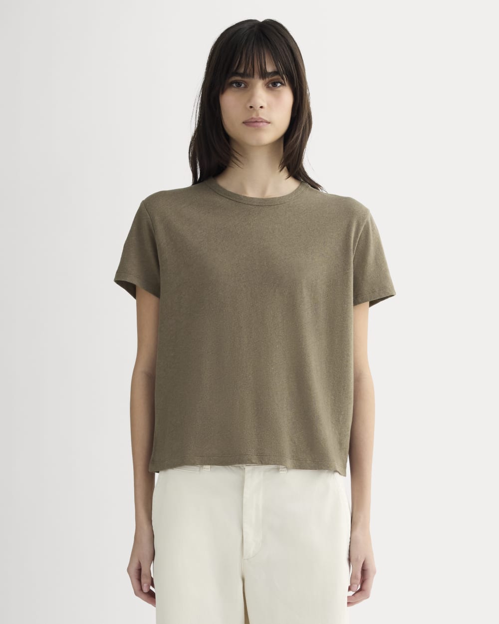 The Box-Cut Tee in Cotton Linen in Deep Taupe — front view