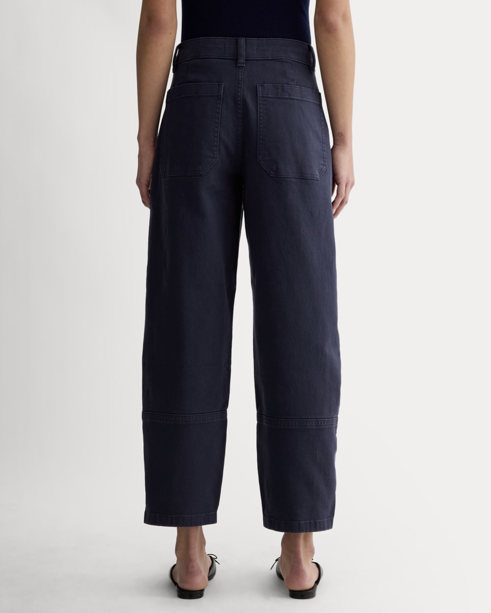 The Utility Barrel Pant in Navy — detail view