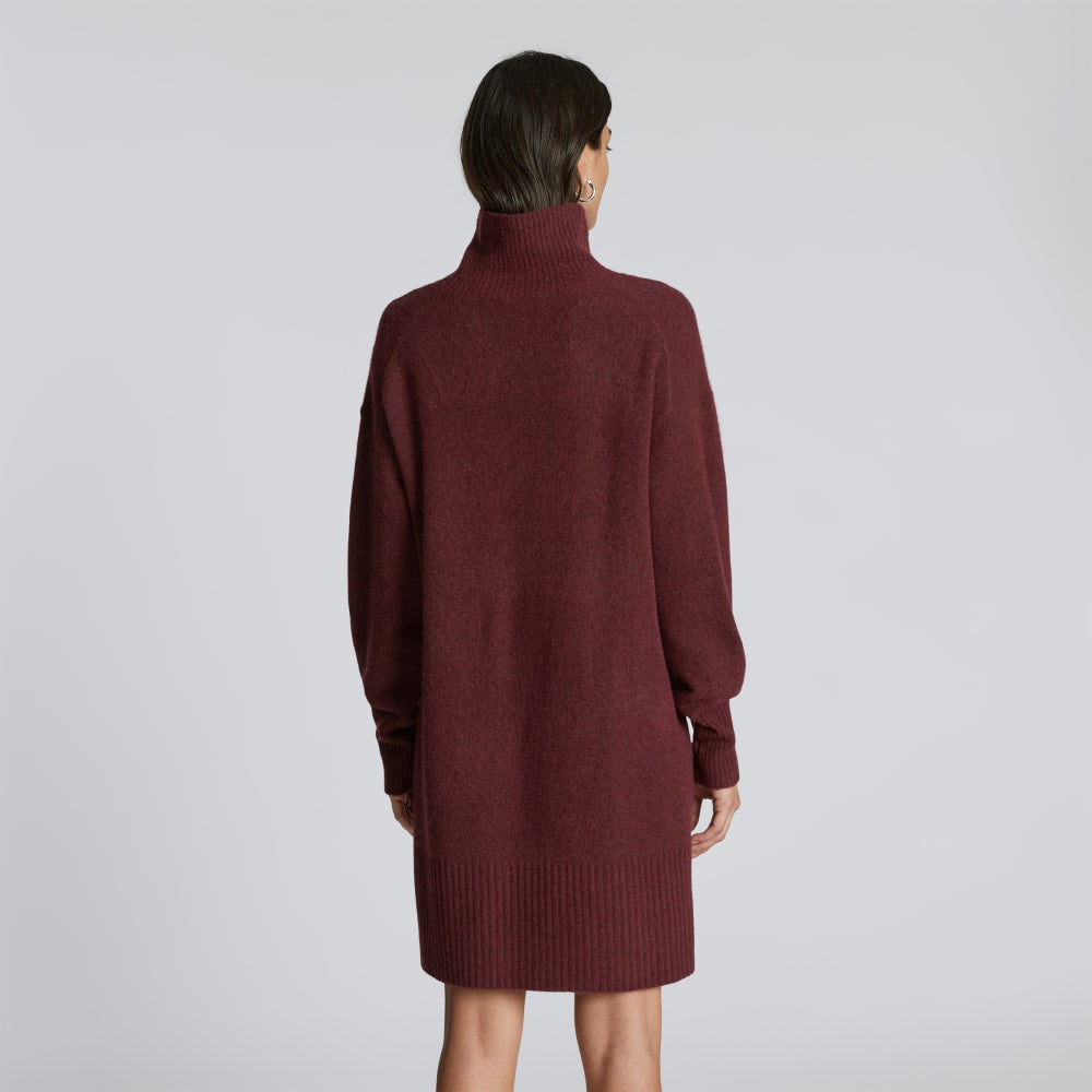 The Cozy Stretch Turtleneck Dress in Brandy — detail view
