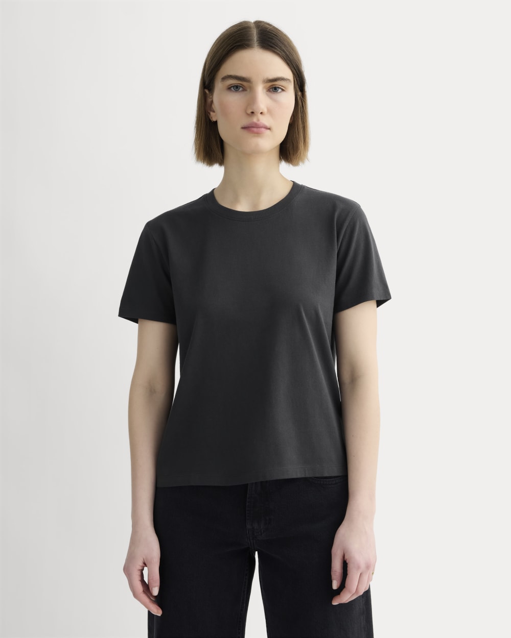 The Box-Cut Tee in Essential Cotton in Washed Black — front view