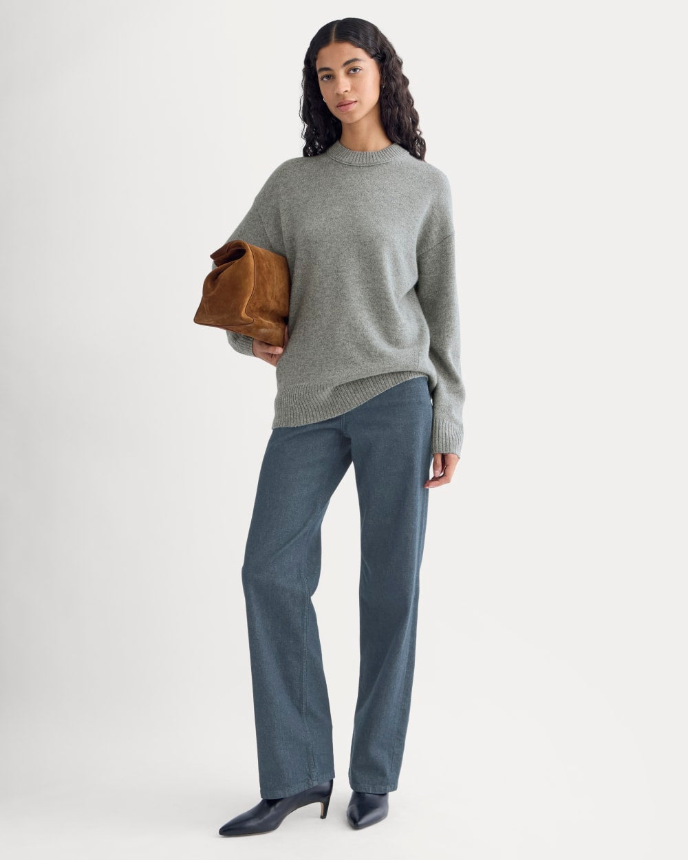 Cashmere Boyfriend Sweater in Husky Gray — detail view