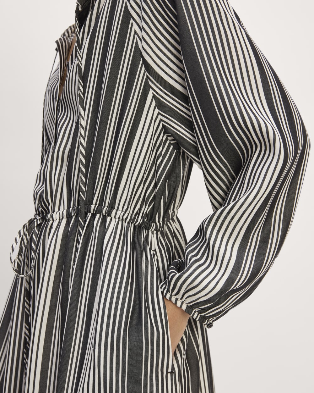 The TENCEL™ Gathered Maxi Dress in Black / Bone — detail view