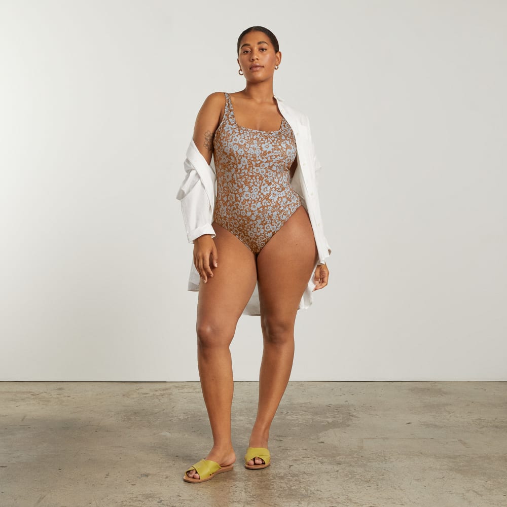 The Square-Neck One-Piece in Honey Floral — detail view