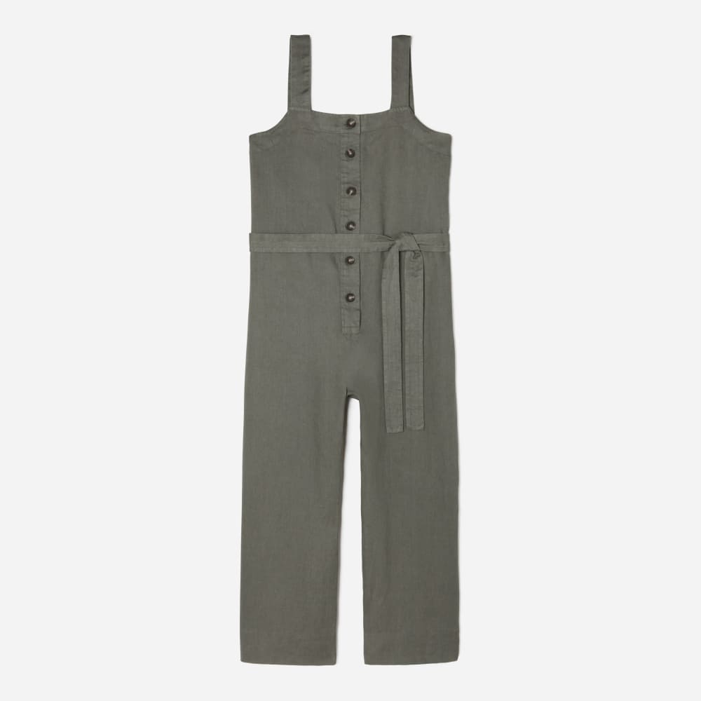 The Linen Jumpsuit in Pewter Green — front view