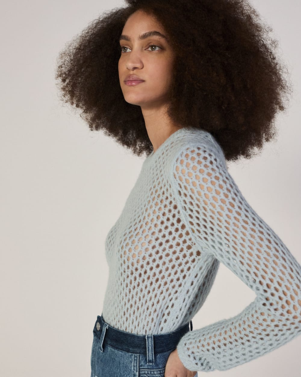 The Everlane x Marques' Almeida Alpaca Mesh Tunic in Mist — front view