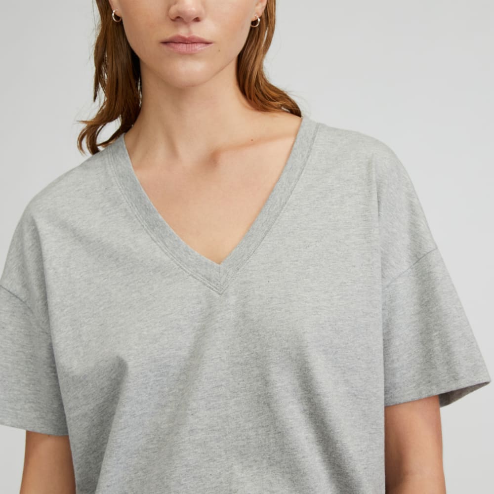 The Organic Cotton Slouchy V-Neck in Heathered Grey — detail view