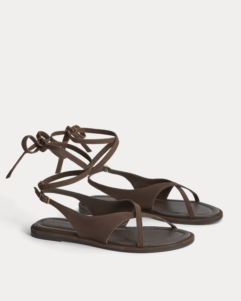 The Leather Crisscross Sandal in Burnt Umber — detail view