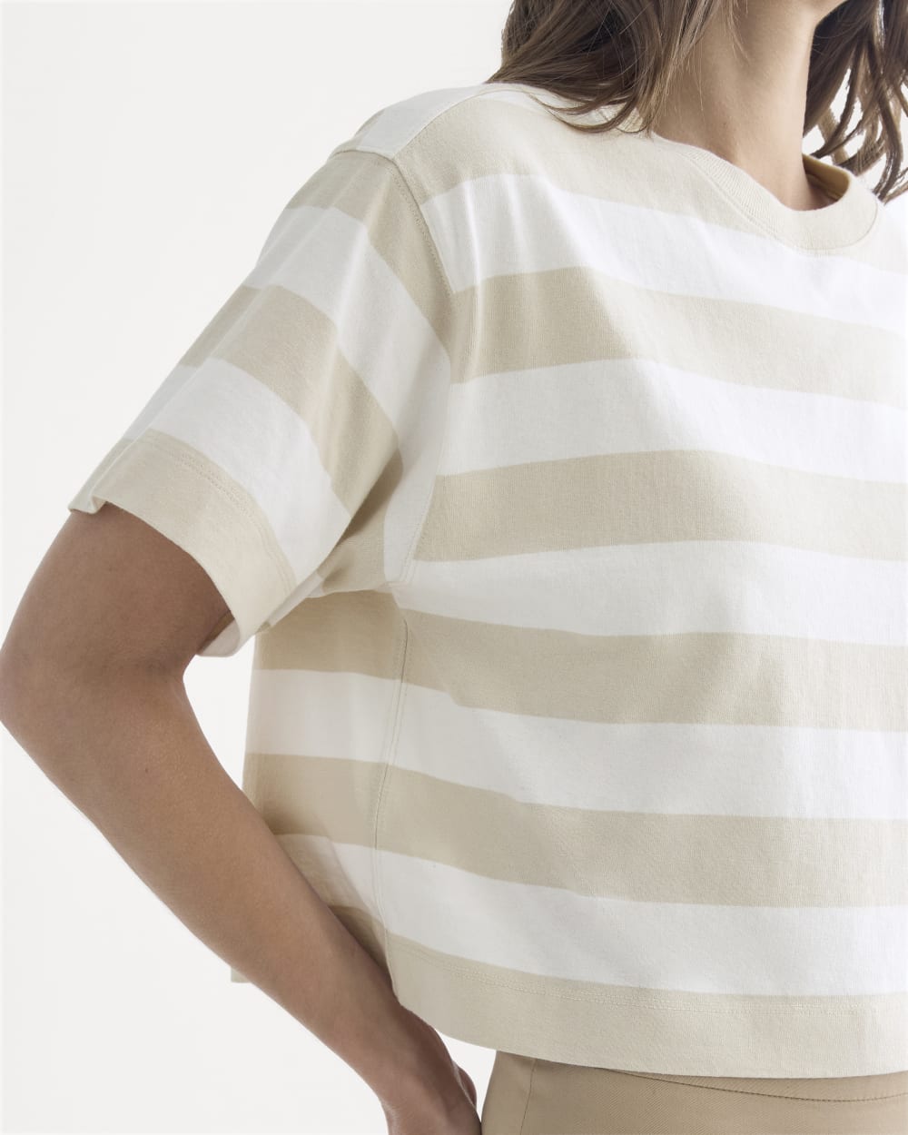 The Premium Weight Cropped Tee in Peyote / Bone — detail view