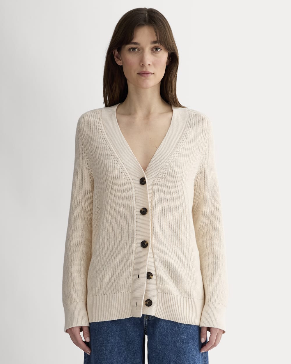 The Long Cocoon Cardigan in Canvas — front view