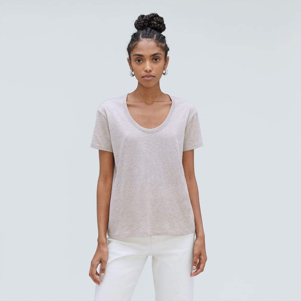 The Air Scoop-Neck Tee in Heathered Oatmeal — front view