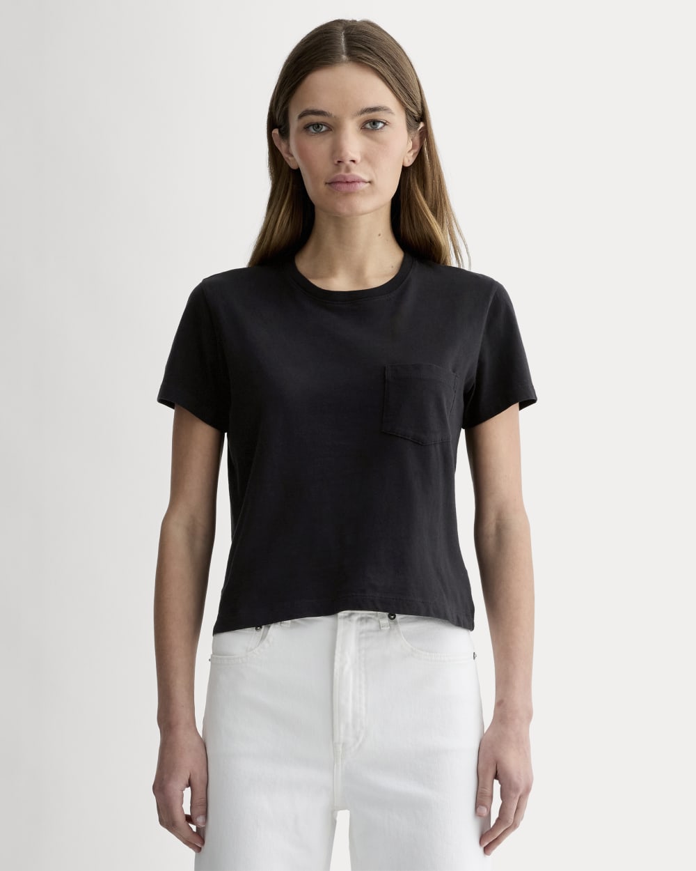 The Box-Cut Tee in Essential Cotton in Black — front view