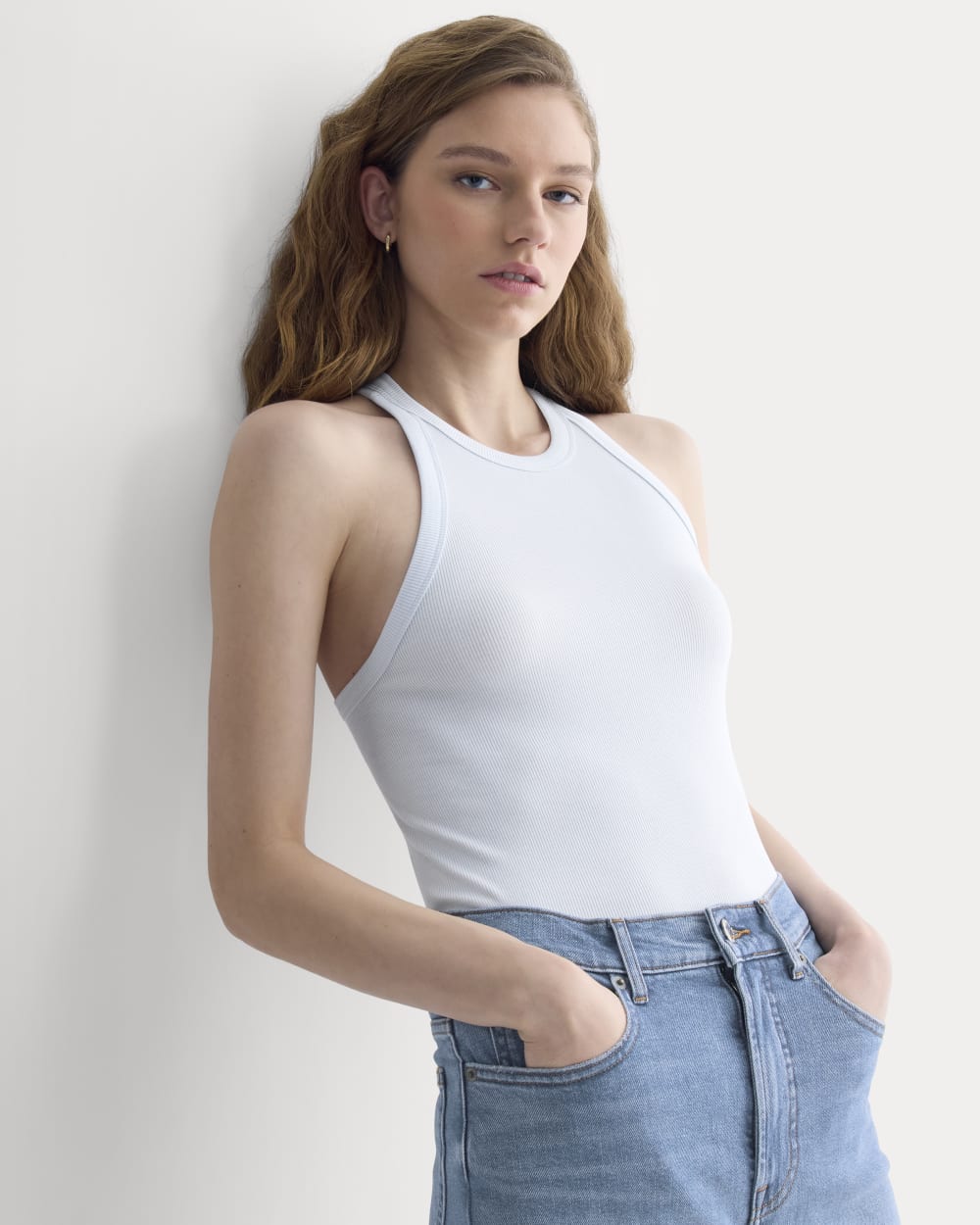 Luxe Rib Racerback Tank in Skywriting — detail view