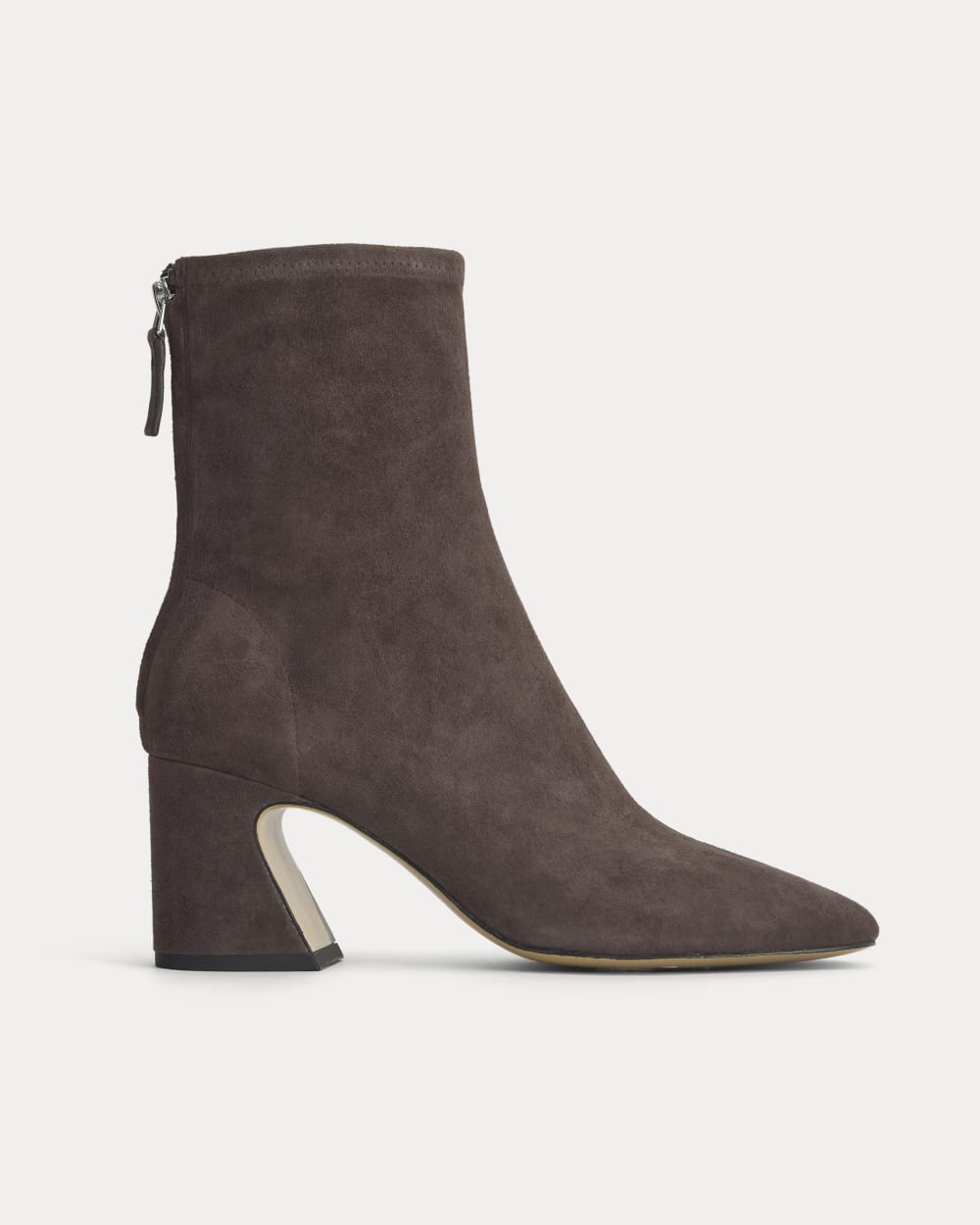 Leather Curved-Heel Boot in Dark Chocolate — front view