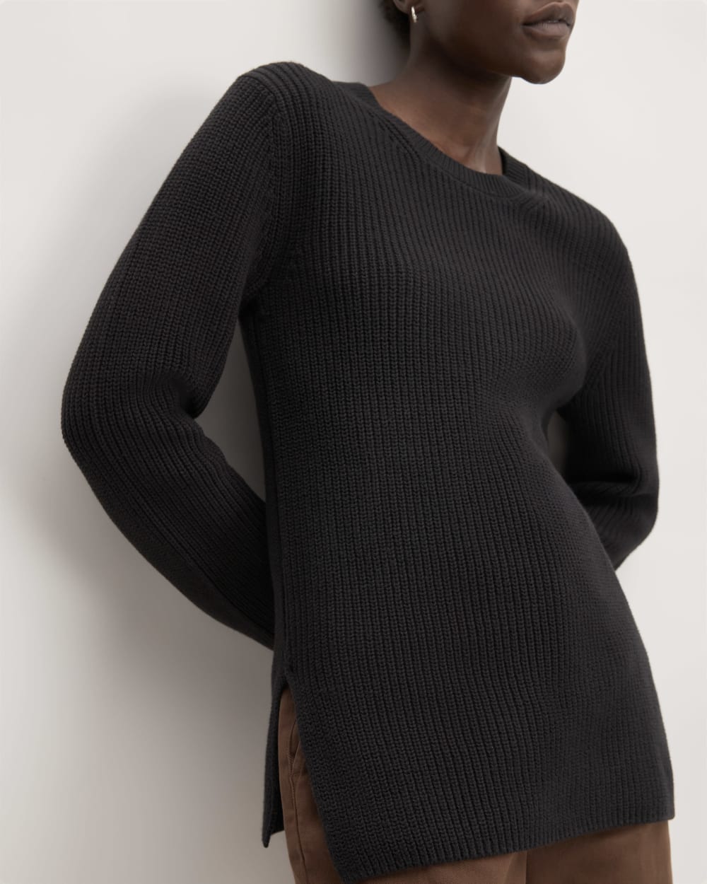 The Organic Cotton Slim Crew Sweater in Black — detail view
