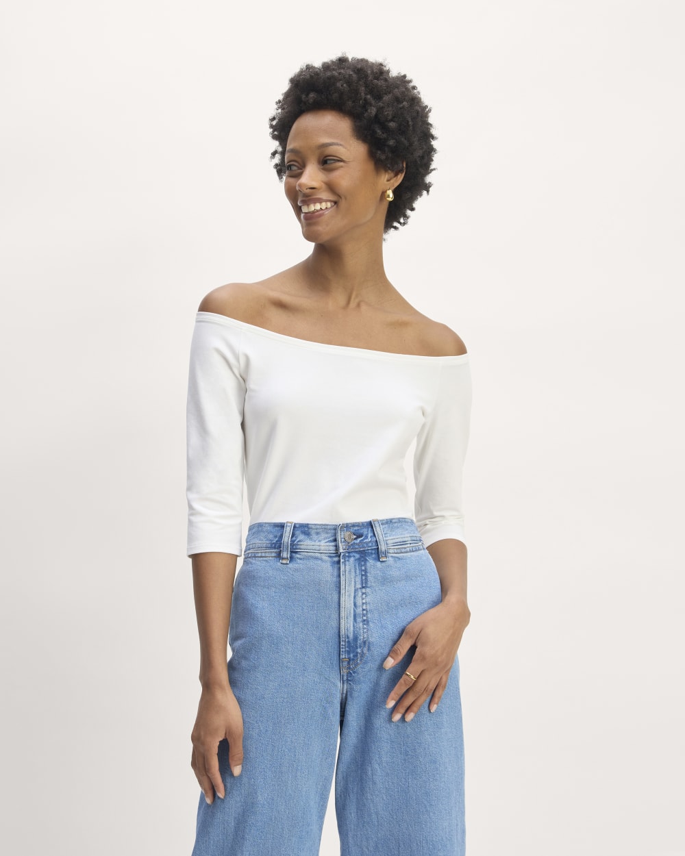 The Form Off-Shoulder Top in White — front view