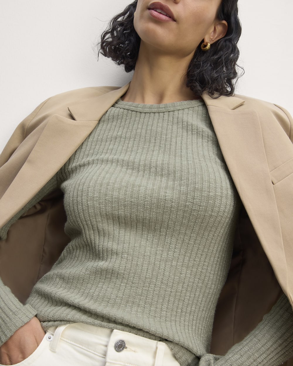 The Cozy Rib Long-Sleeve Tee in Sage Green — detail view