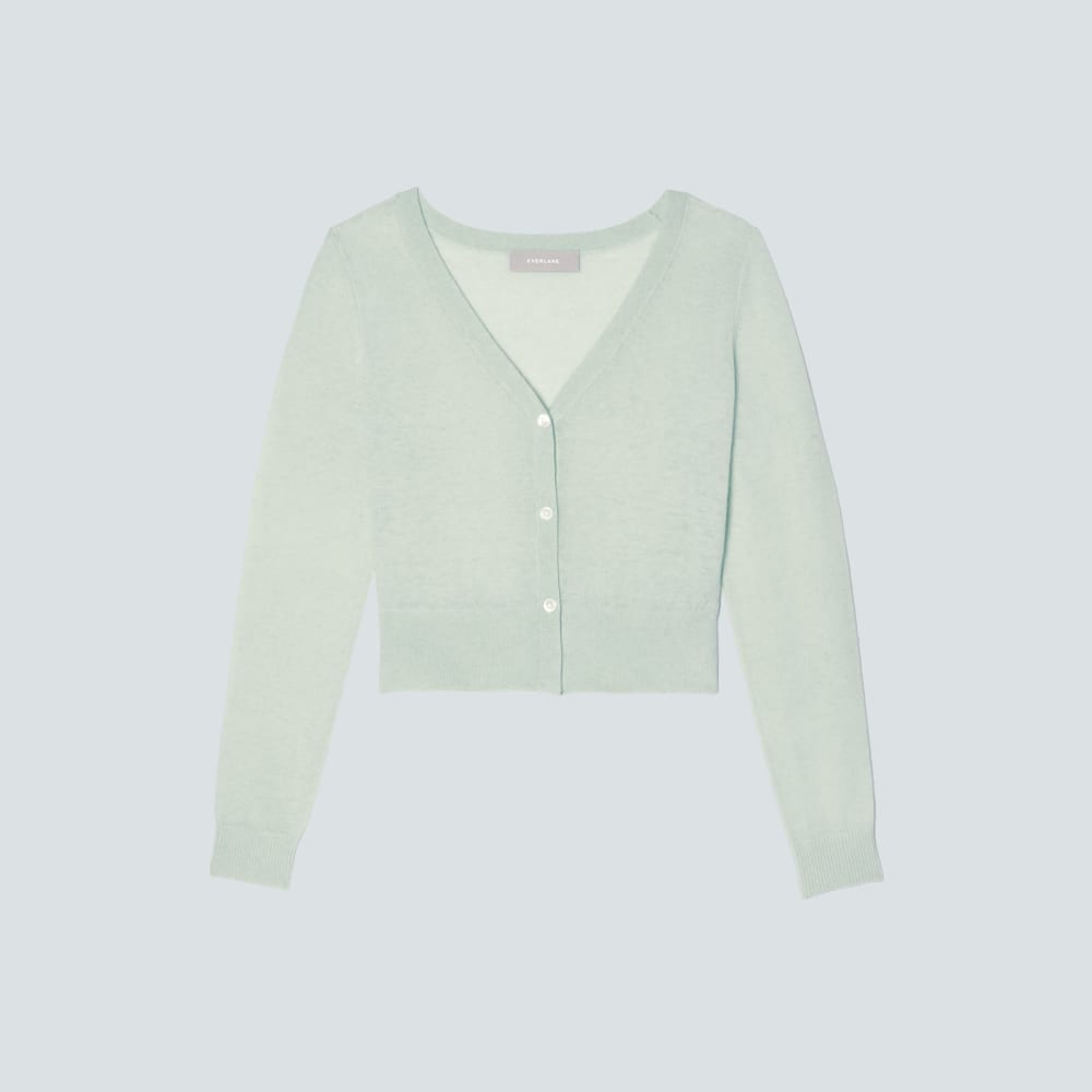 The Featherweight Alpaca Cardigan in Seafoam Green — alternate view