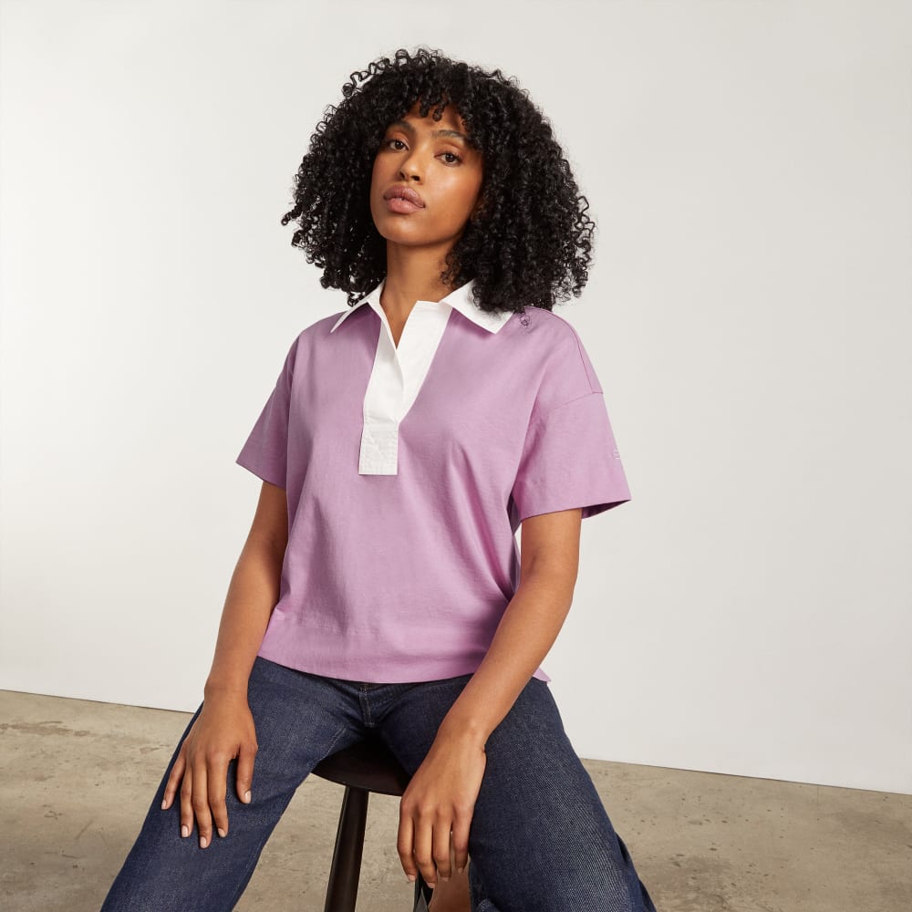 The Retro Jersey Polo in Mauve / Bone — detail view