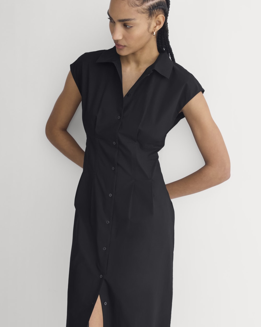 Muscle Shirtdress in Lightweight Cotton in Black — detail view