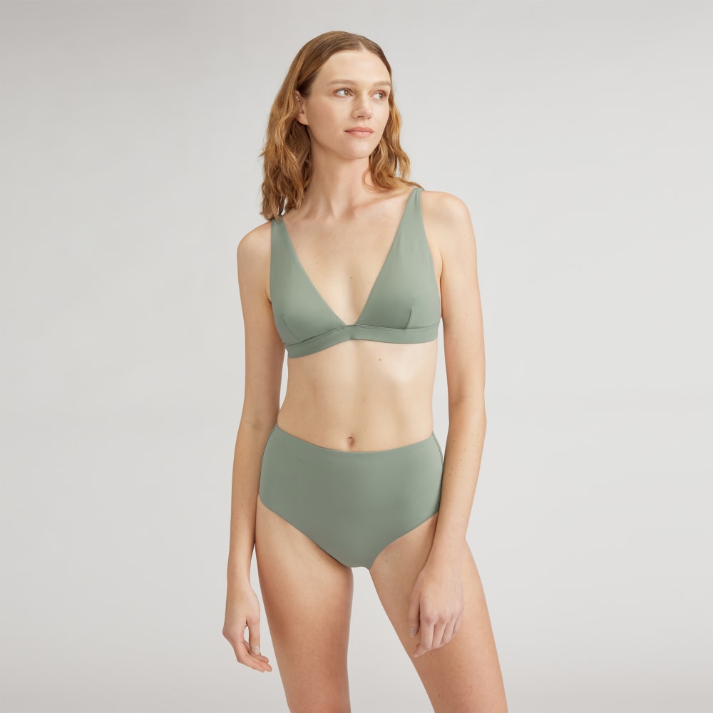 The ReNew Plunge Triangle Top in Herb — detail view