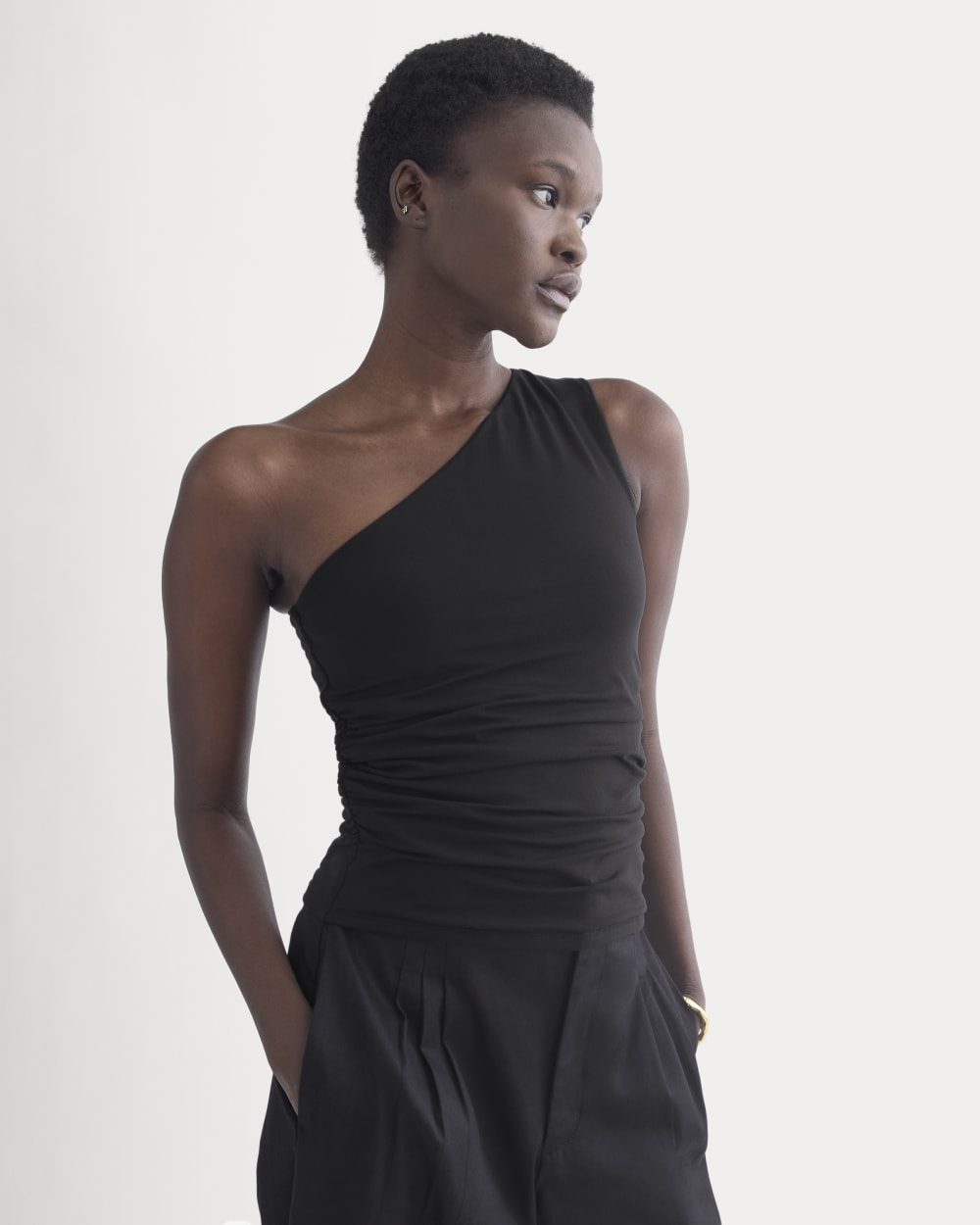 One-Shoulder Top in Black — front view