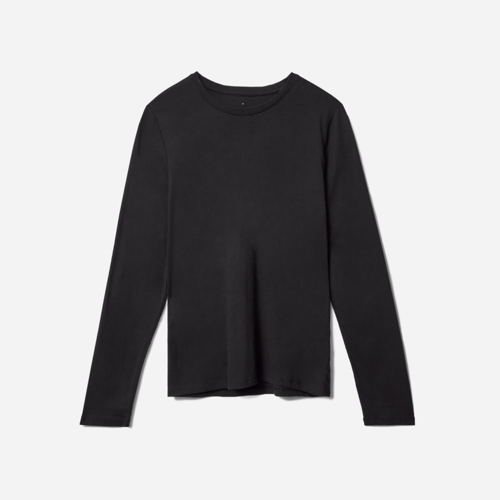 The Organic Cotton Long-Sleeve Crew in Black — alternate view