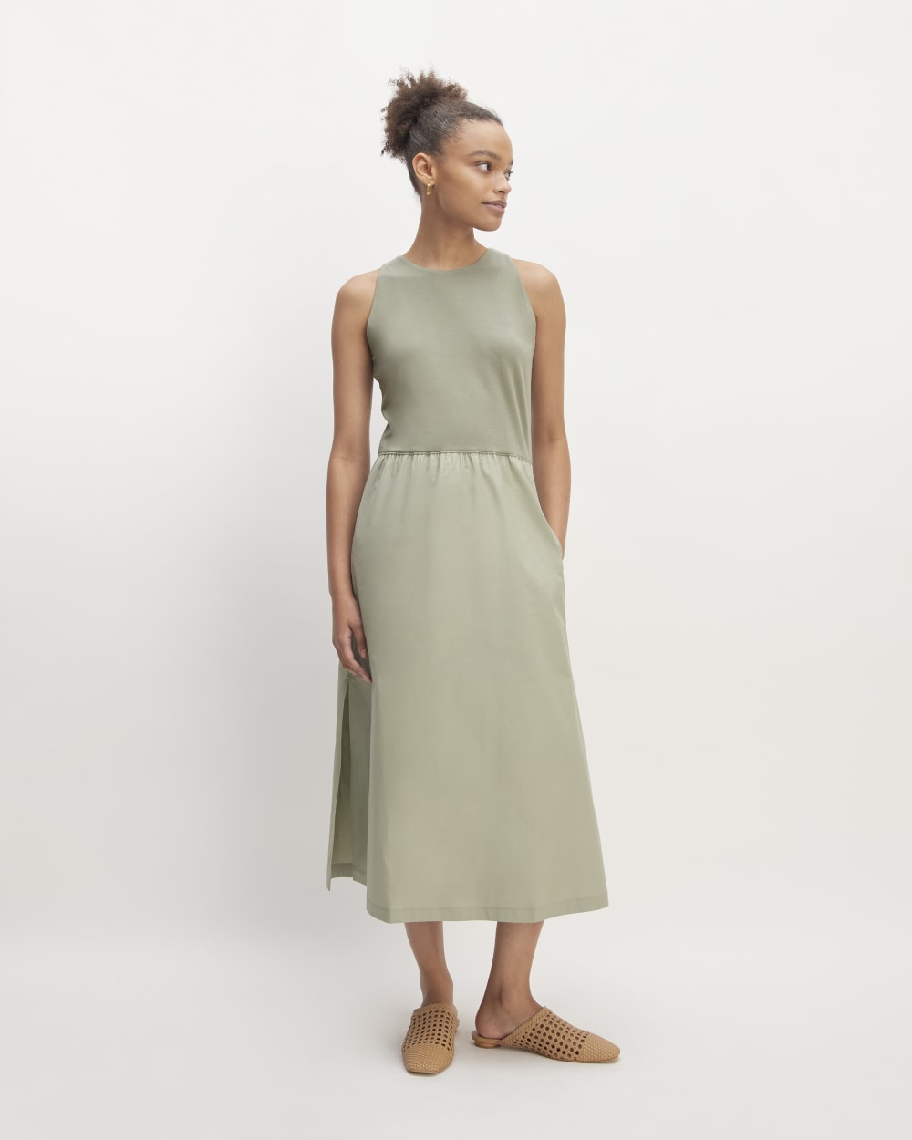 The Supima® High-Neck Riviera Dress in Sage Green — front view