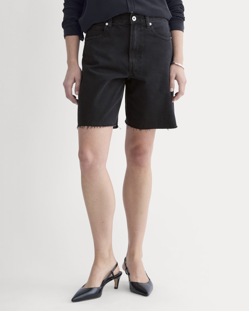 The OG Baggy Jean Short in Washed Black — detail view