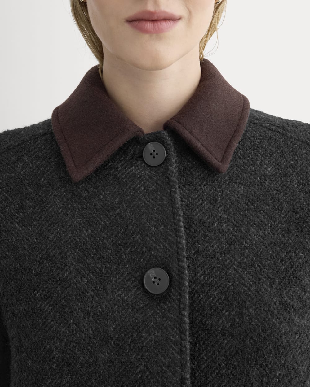 Italian Car Coat in Carbone/Black — detail view