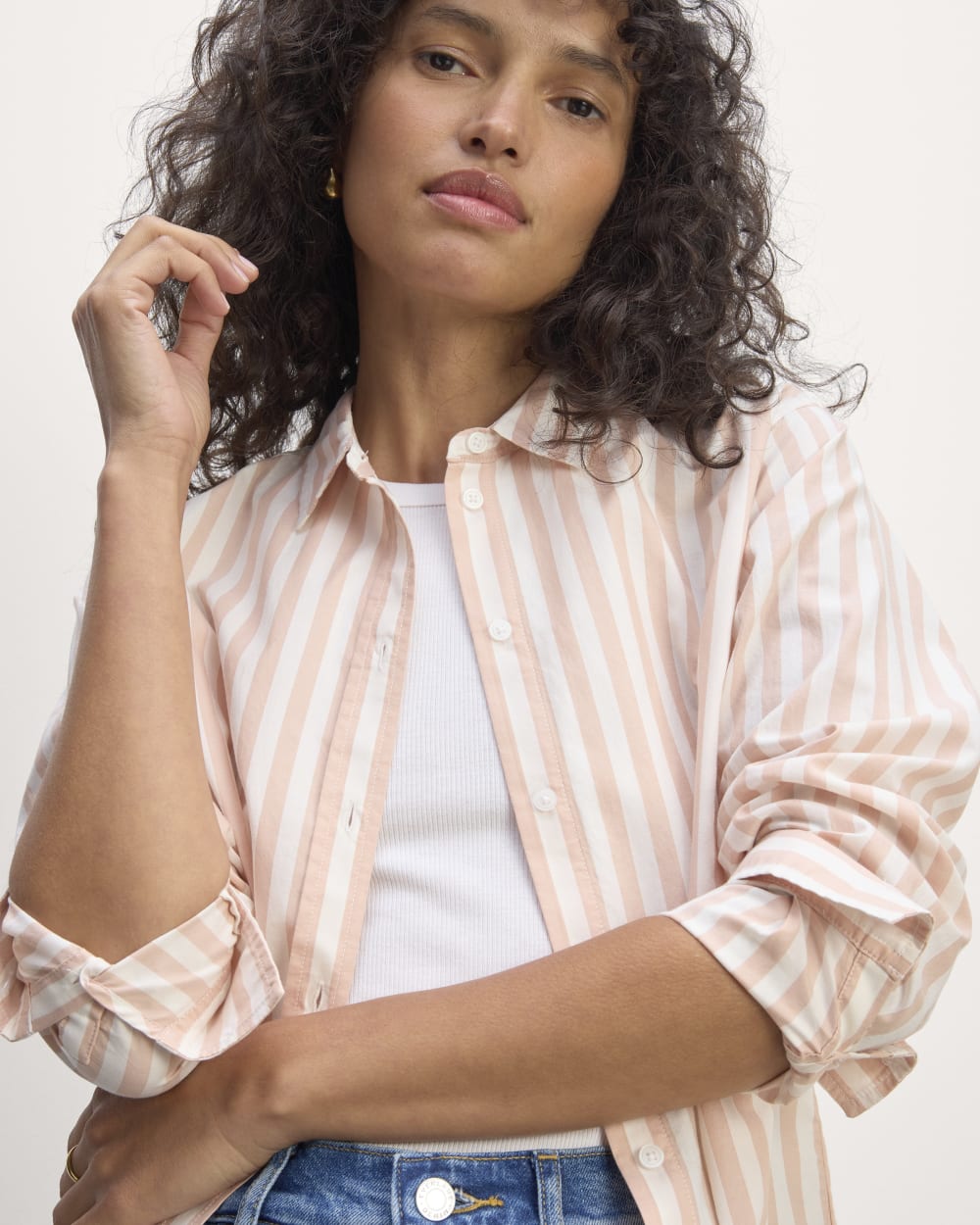 The Must-Have Shirt in Silky Cotton in Bone / Blush Pink — front view