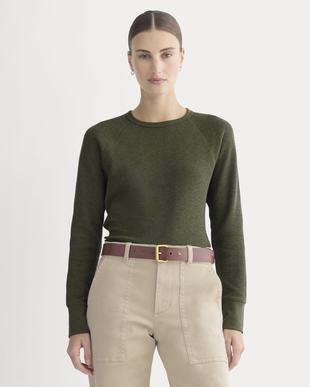 Slim-Fit Crew in Cozy Waffle in Heather Beech — front view