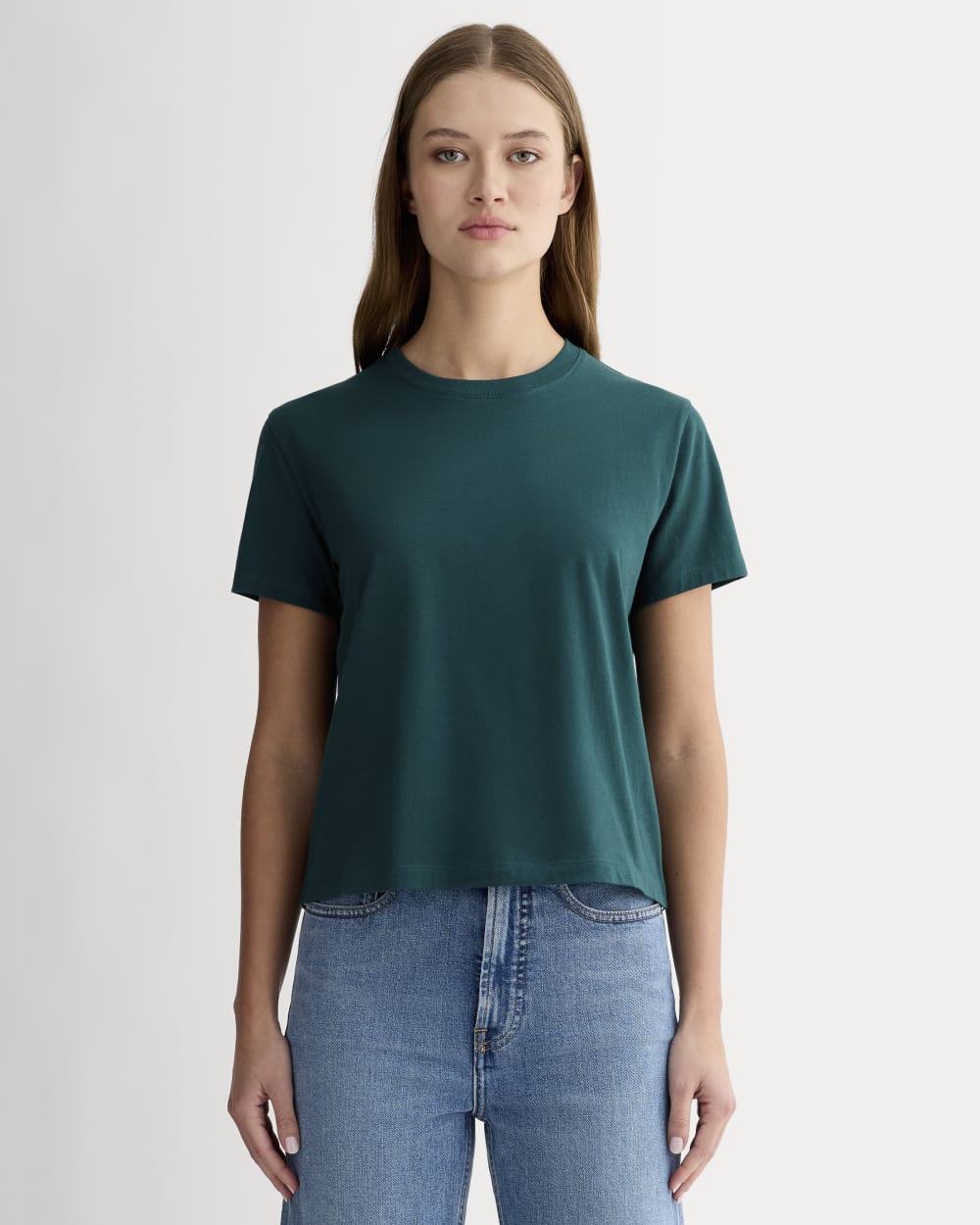 The Box-Cut Tee in Essential Cotton in Dark Sea — front view