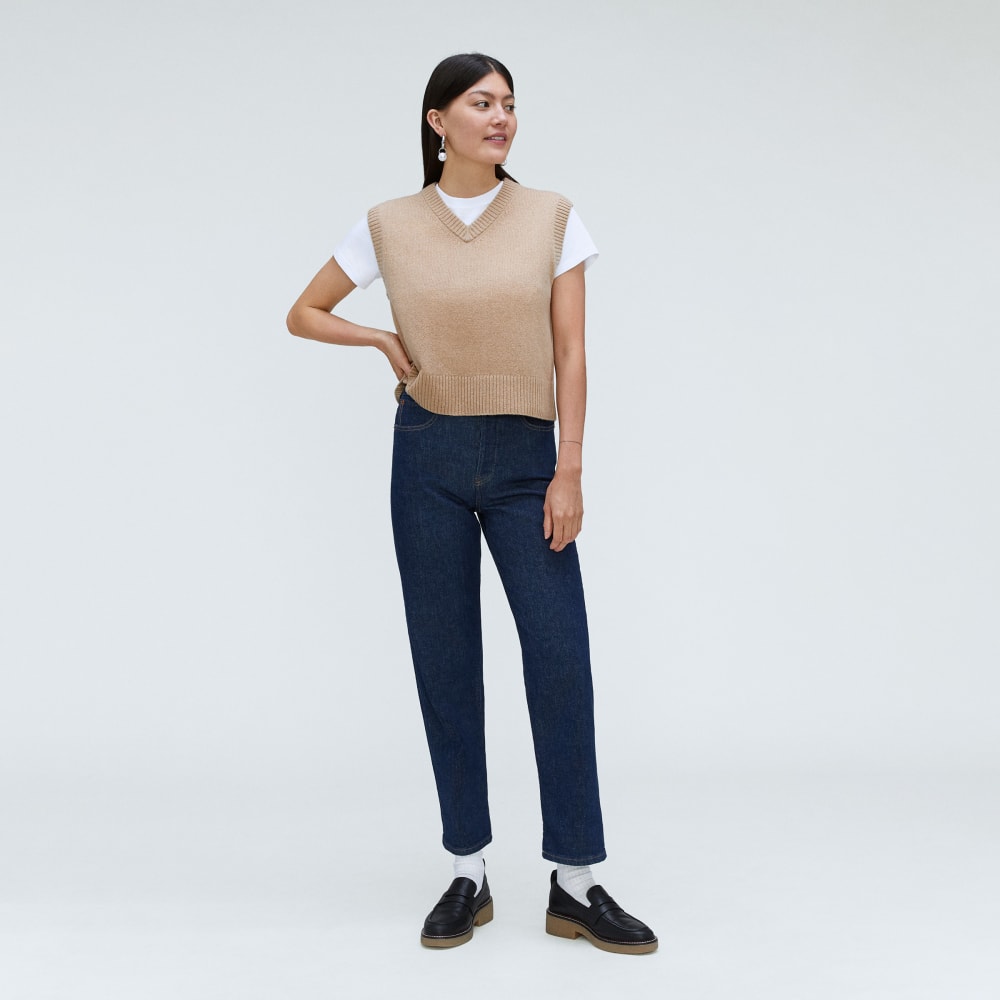 The Cashmere Vest in Light Camel — detail view