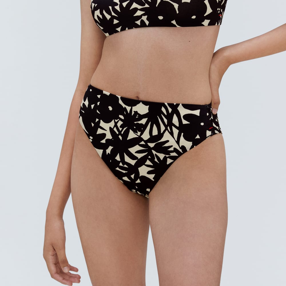 The High-Rise Cheeky Bikini Bottom in Black / Canvas Floral — alternate view