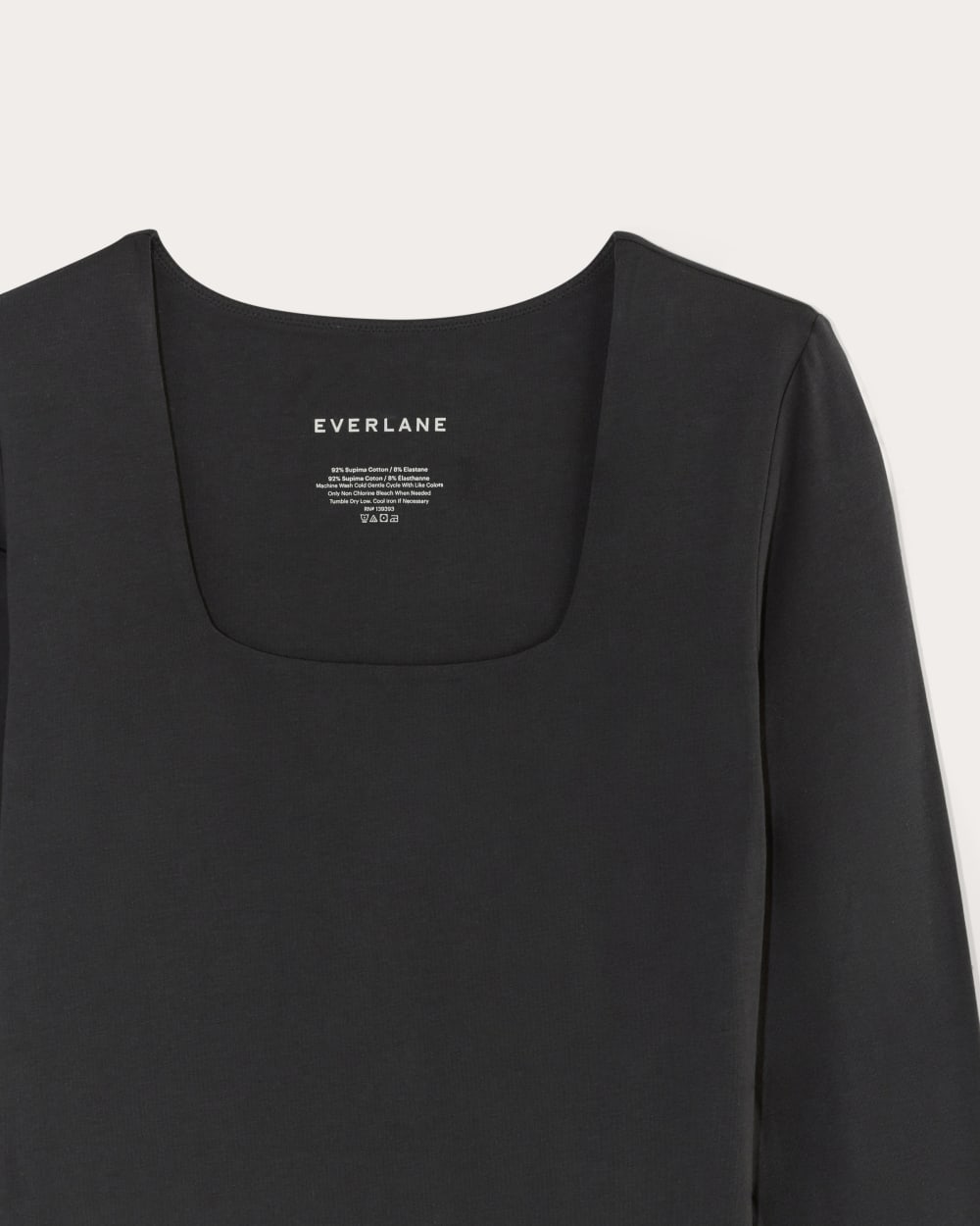 The Long-Sleeve Supima® Square-Neck Bodysuit in Black — detail view