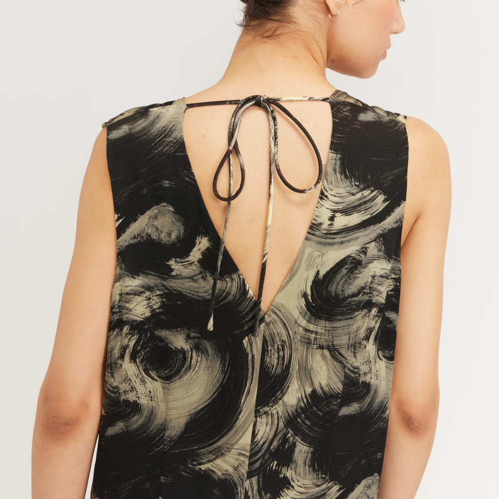 The Satin V-Neck Maxi Dress in Pale Yellow / Black — detail view