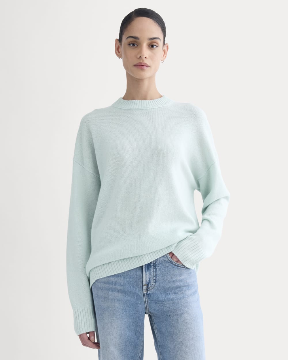 Cashmere Boyfriend Sweater in Chalk Blue — front view