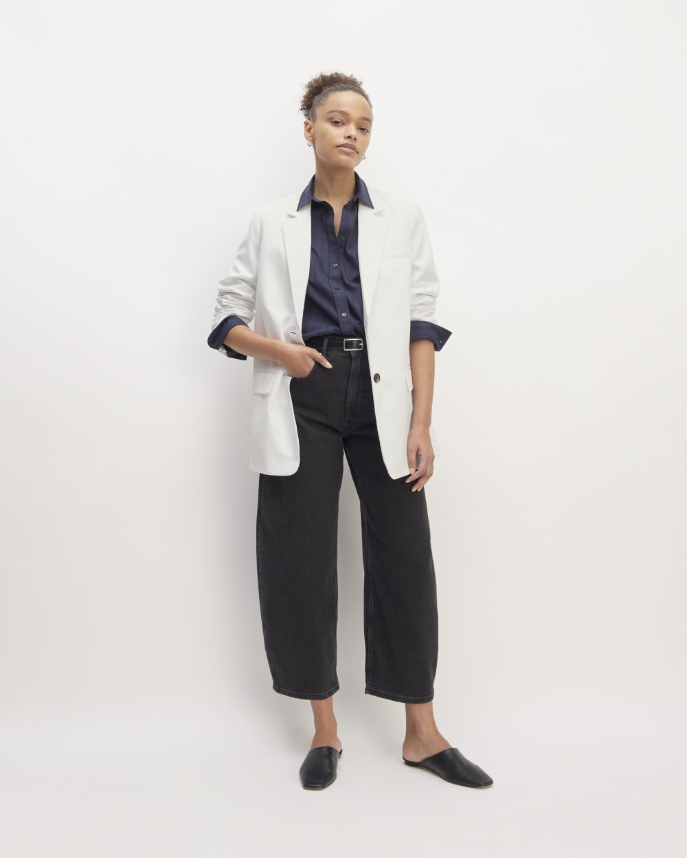The Oversized Blazer in Buttersmooth in White — detail view