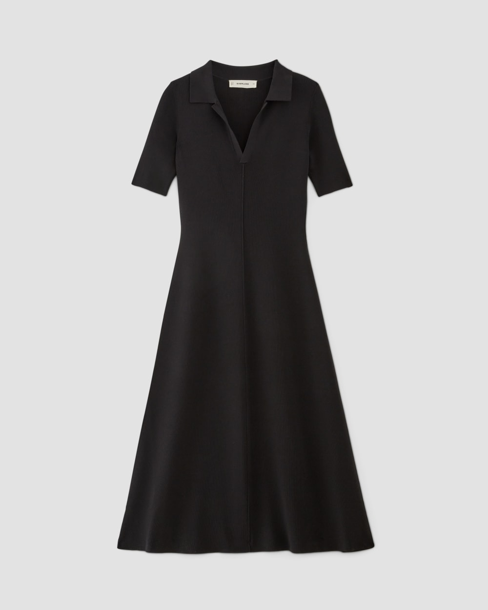 The Viscose Knit Polo Midi Dress in Black — alternate view