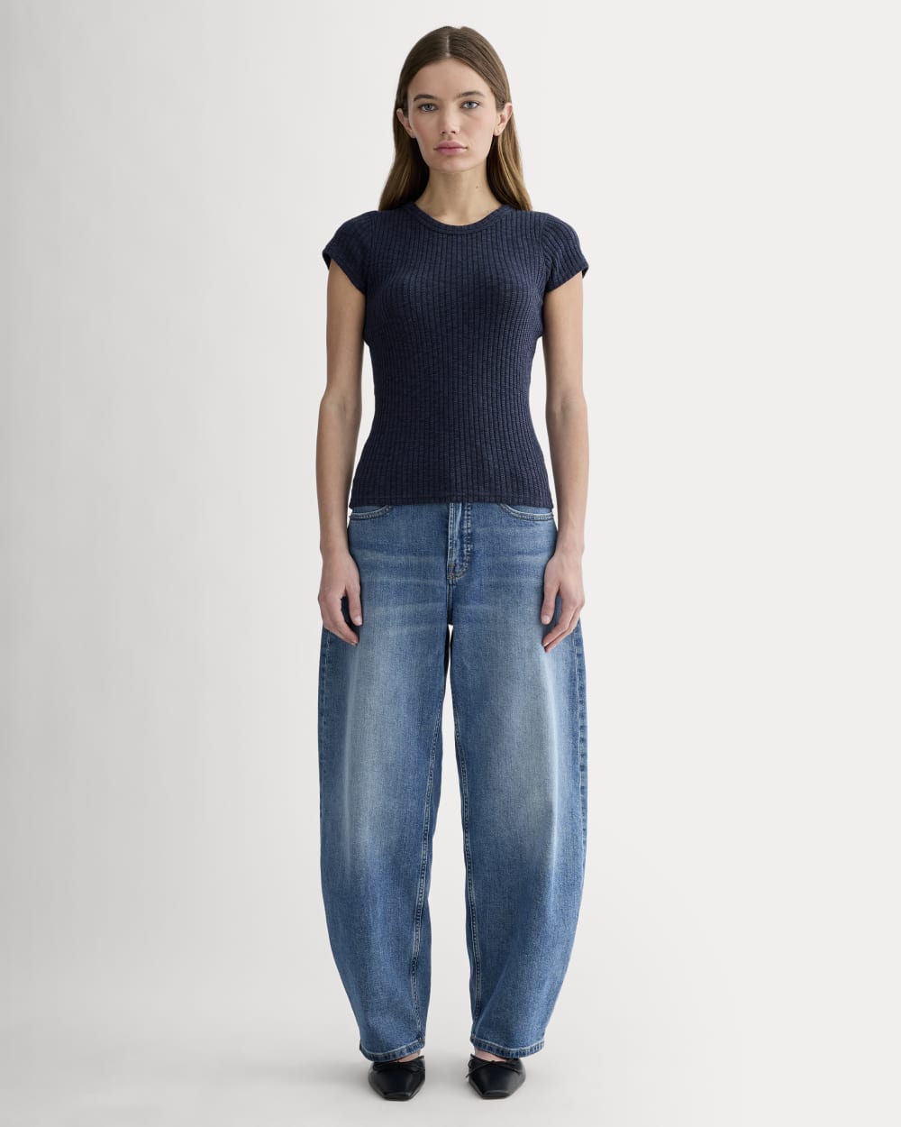 The Cozy Rib Tee in Navy — detail view