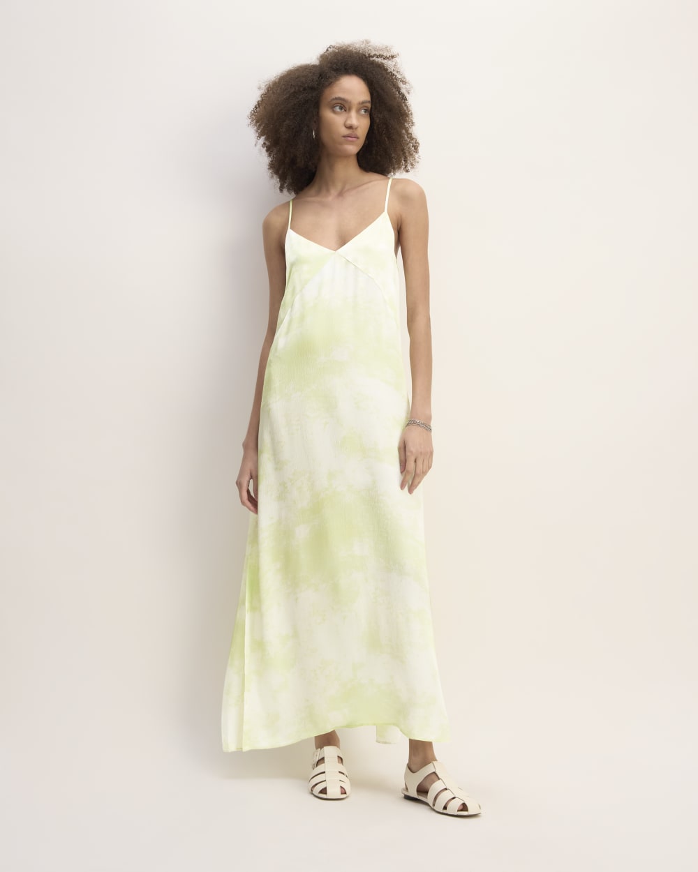 The Everlane x Marques' Almeida Satin Tie-Dye Dress in Seafoam Tie-Dye — front view